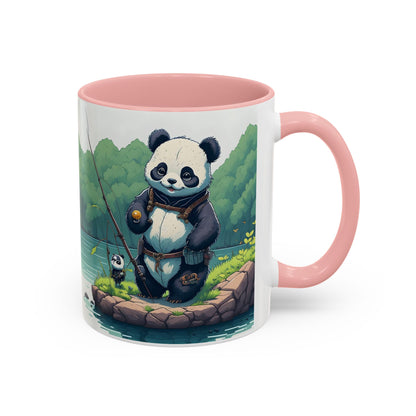 Panda fishing with kid Accent Coffee Mug, 11oz