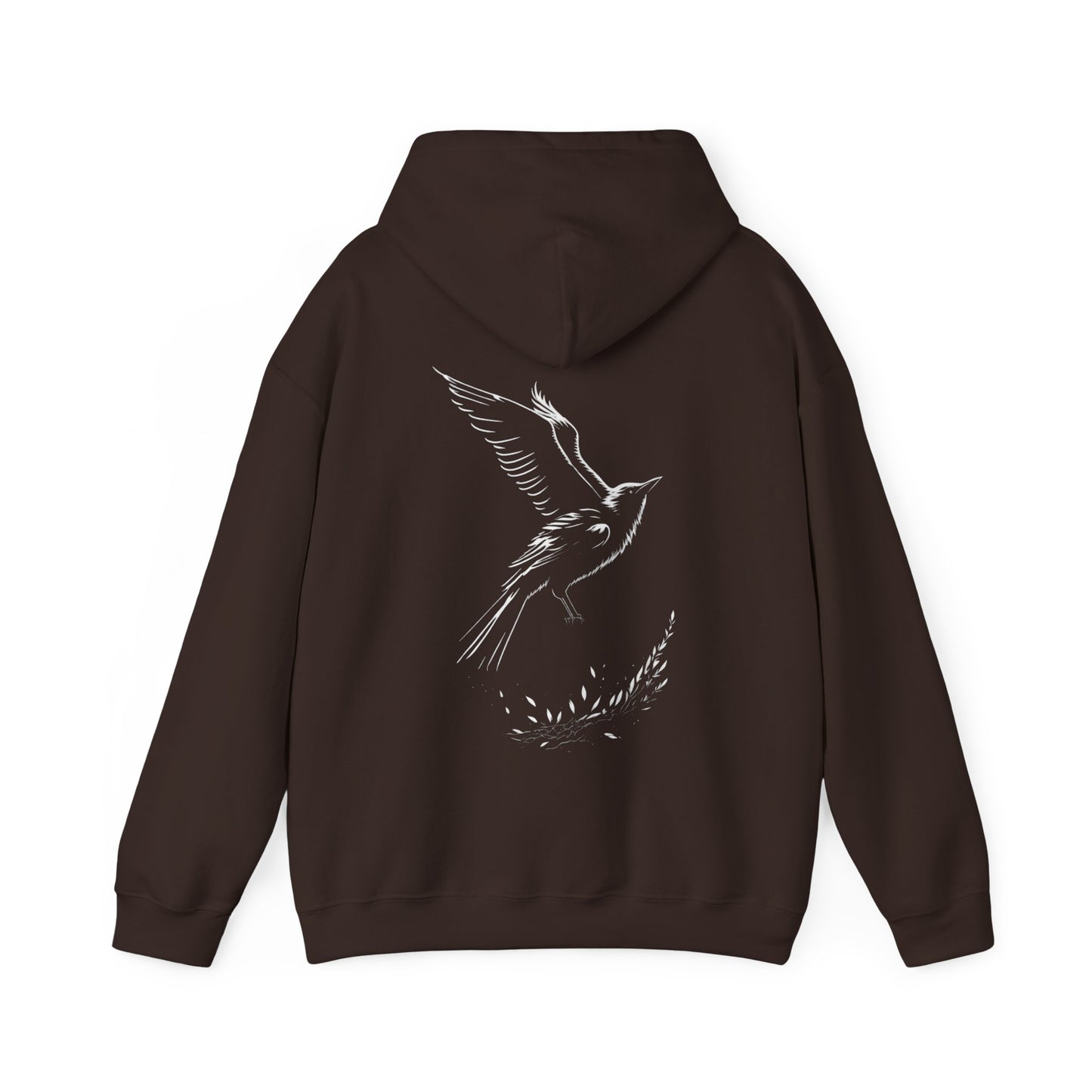 Black and White Silhouette Bird Flying Graphic Unisex Heavy Blend™ Hooded Sweatshirt