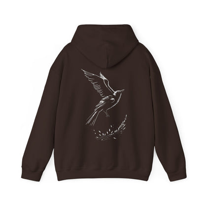 Black and White Silhouette Bird Flying Graphic Unisex Heavy Blend™ Hooded Sweatshirt