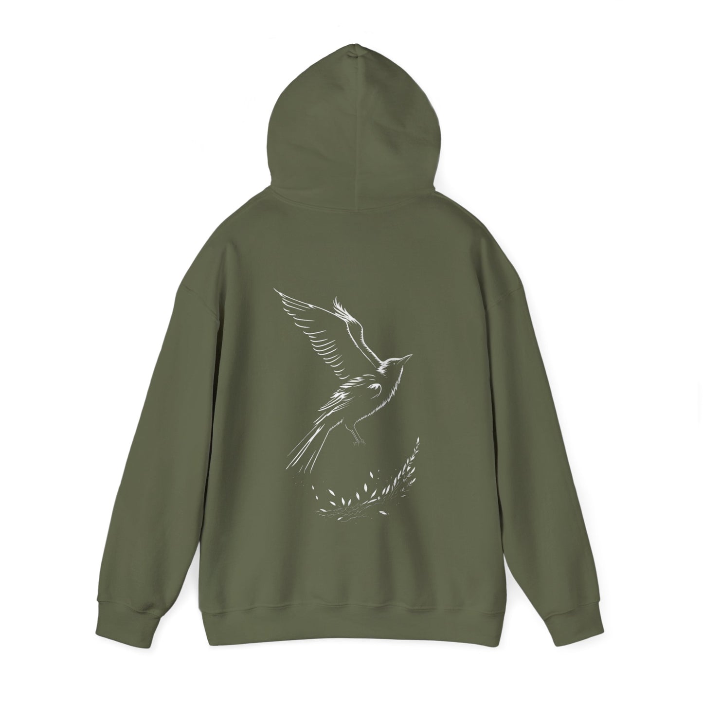 Black and White Silhouette Bird Flying Graphic Unisex Heavy Blend™ Hooded Sweatshirt