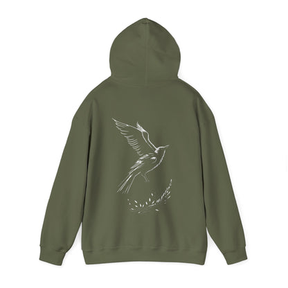 Black and White Silhouette Bird Flying Graphic Unisex Heavy Blend™ Hooded Sweatshirt