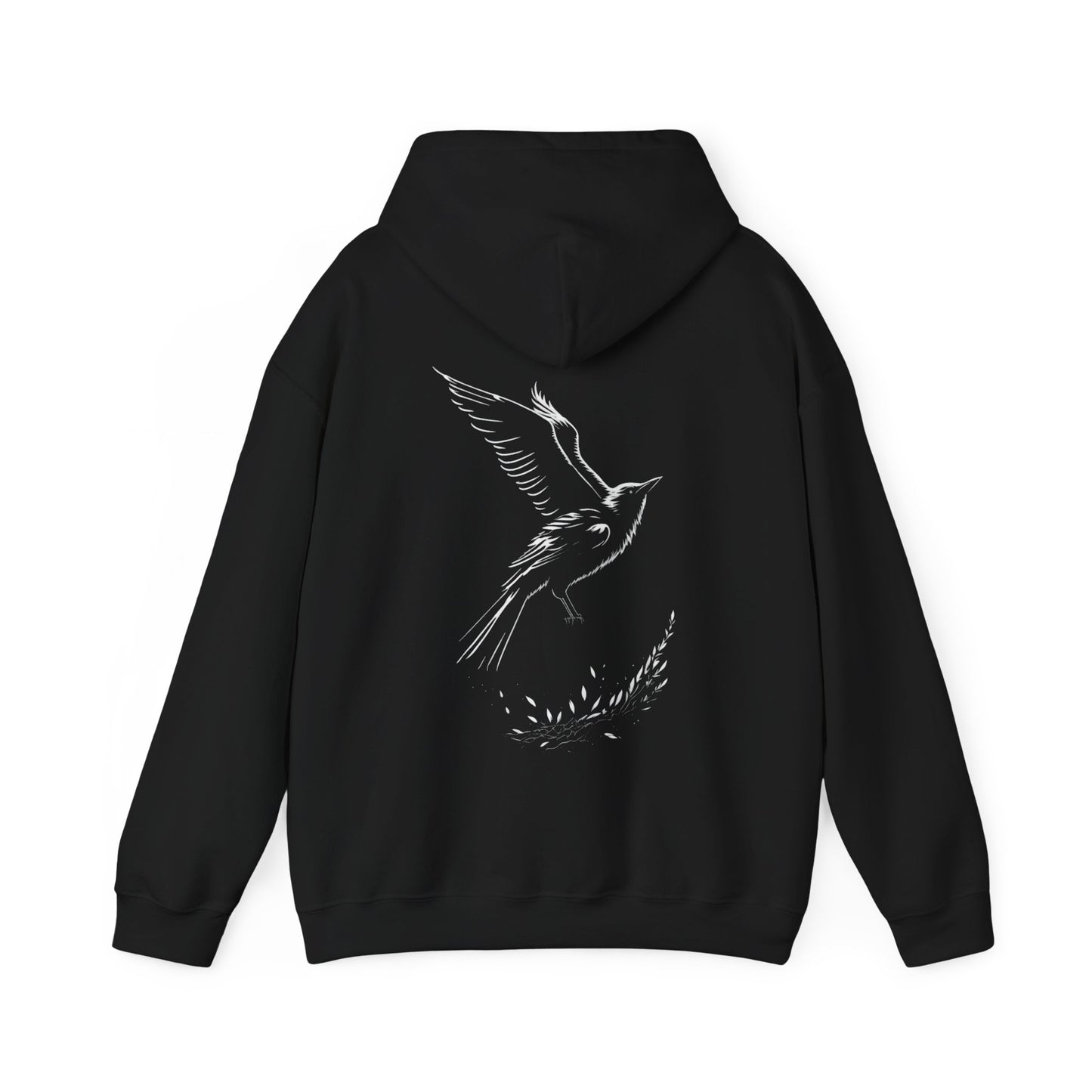 Black and White Silhouette Bird Flying Graphic Unisex Heavy Blend™ Hooded Sweatshirt
