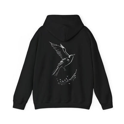 Black and White Silhouette Bird Flying Graphic Unisex Heavy Blend™ Hooded Sweatshirt