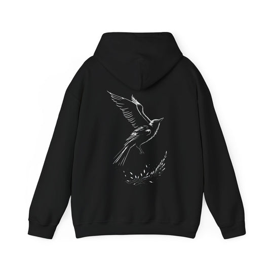 Black and White Silhouette Bird Flying Graphic Unisex Heavy Blend™ Hooded Sweatshirt