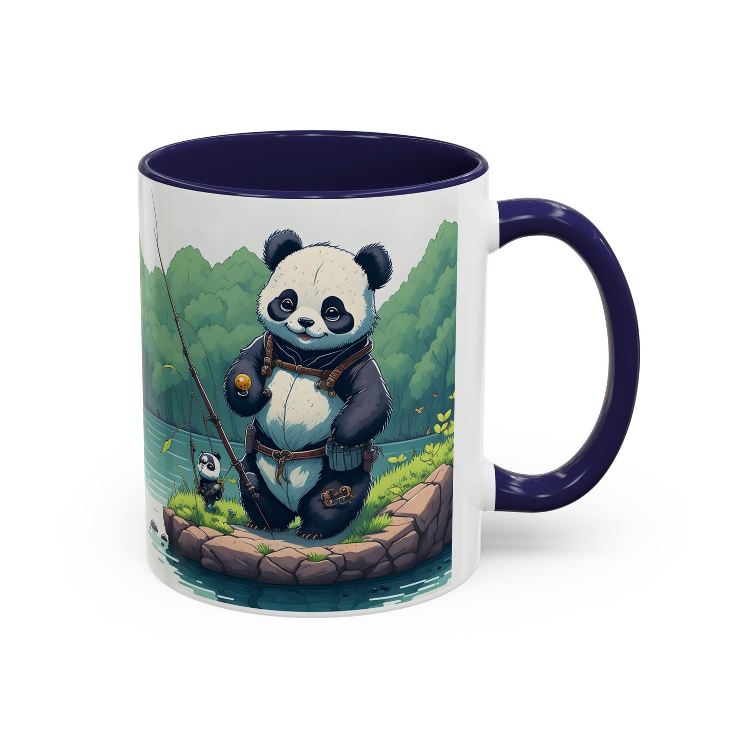 Panda fishing with kid Accent Coffee Mug, 11oz