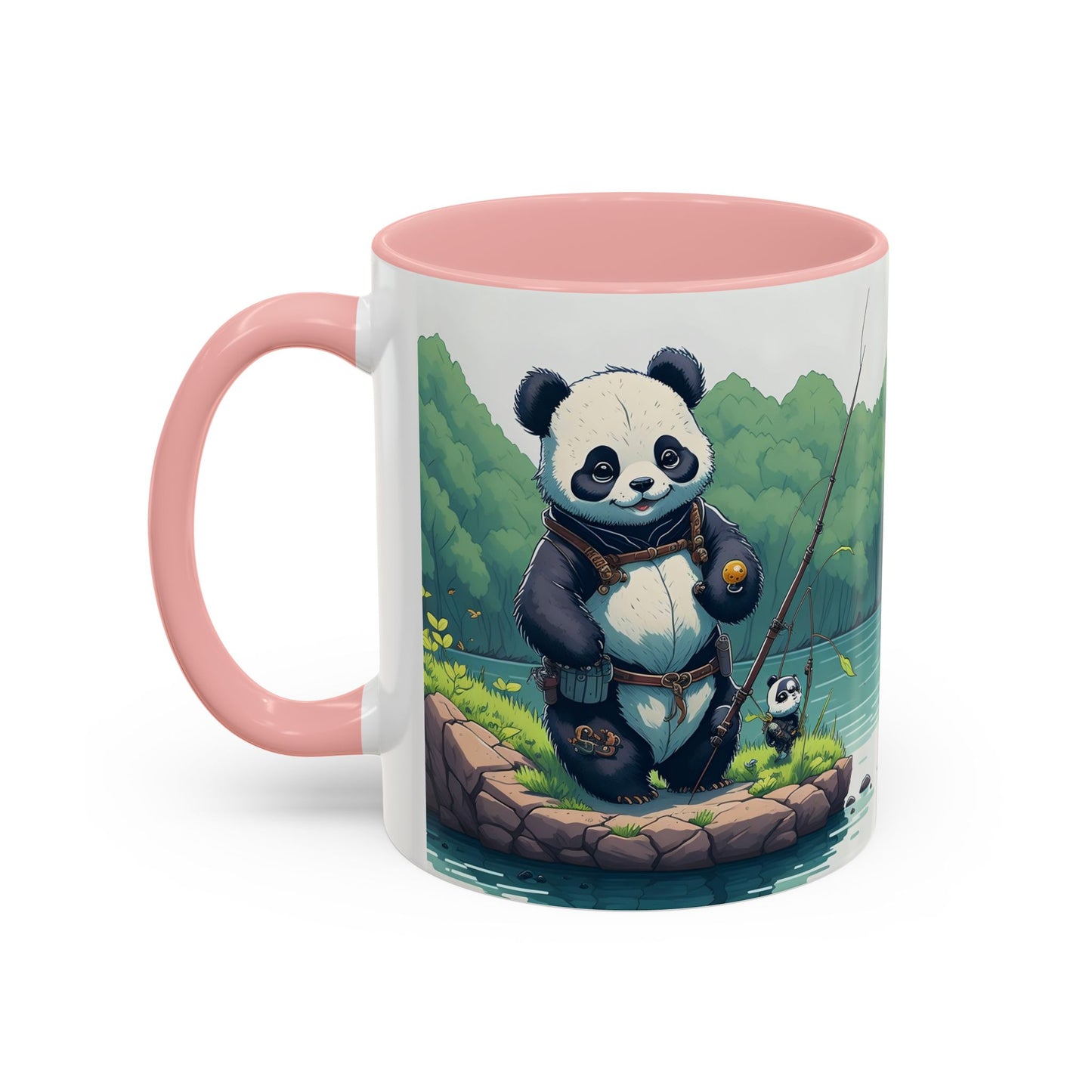 Panda fishing with kid Accent Coffee Mug, 11oz