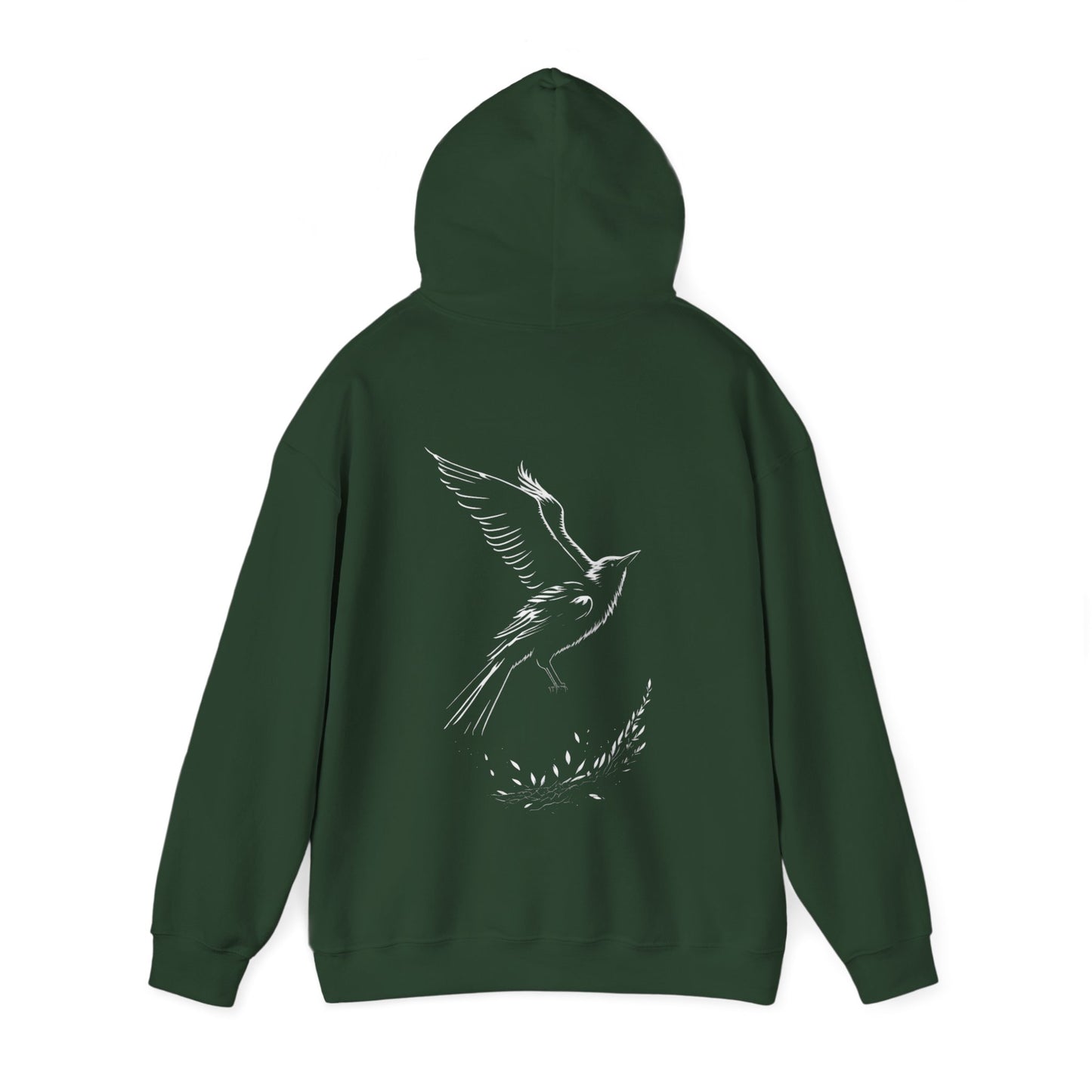 Black and White Silhouette Bird Flying Graphic Unisex Heavy Blend™ Hooded Sweatshirt