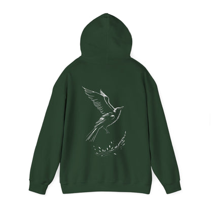 Black and White Silhouette Bird Flying Graphic Unisex Heavy Blend™ Hooded Sweatshirt