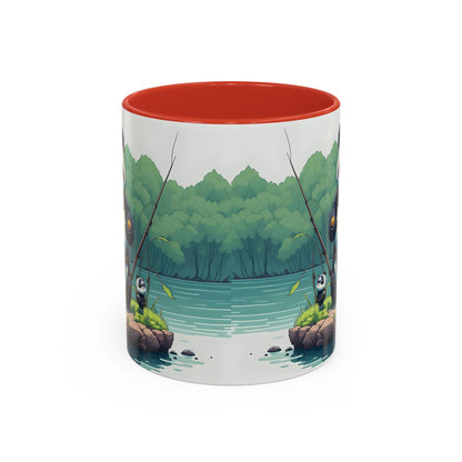 Panda fishing with kid Accent Coffee Mug, 11oz