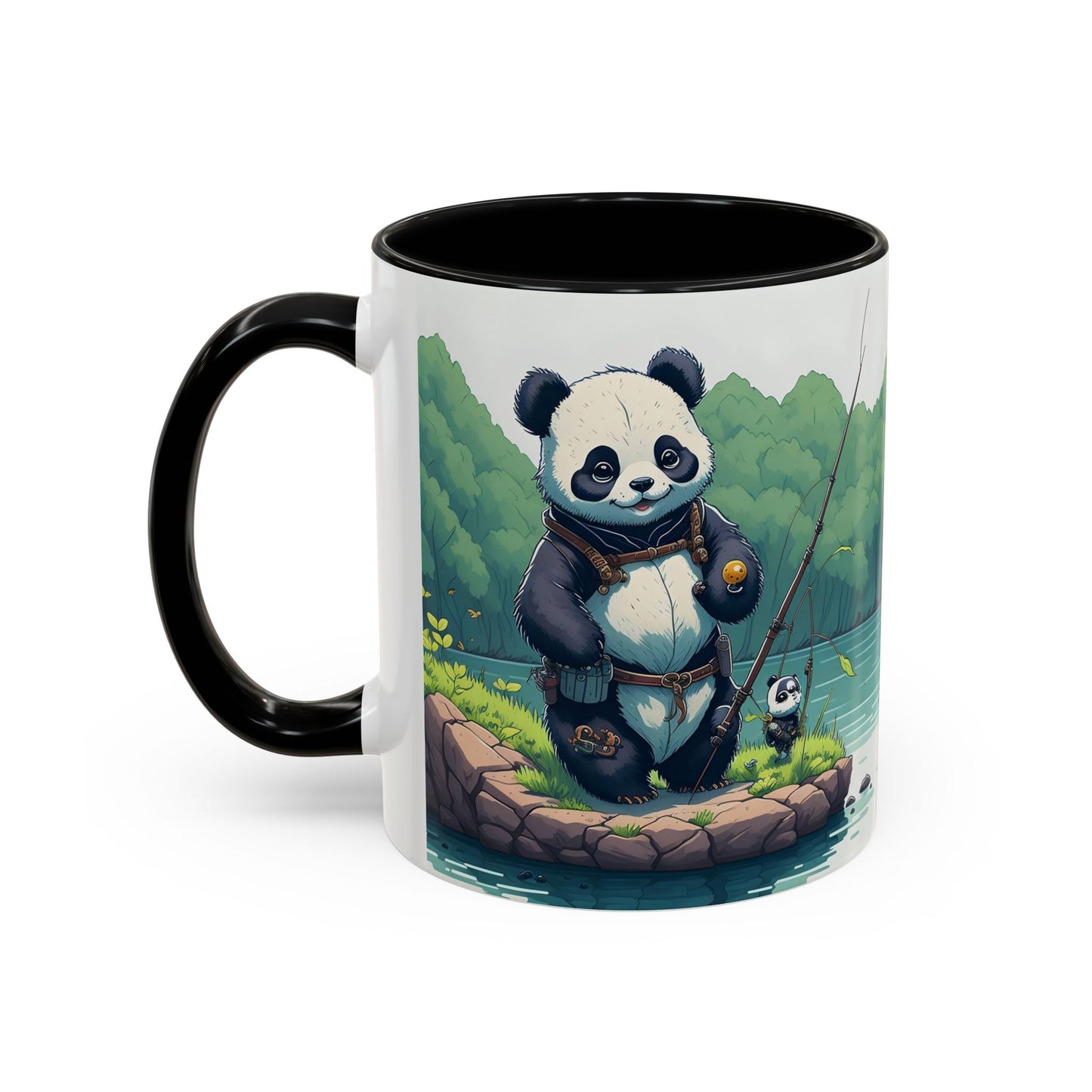 Panda fishing with kid Accent Coffee Mug, 11oz