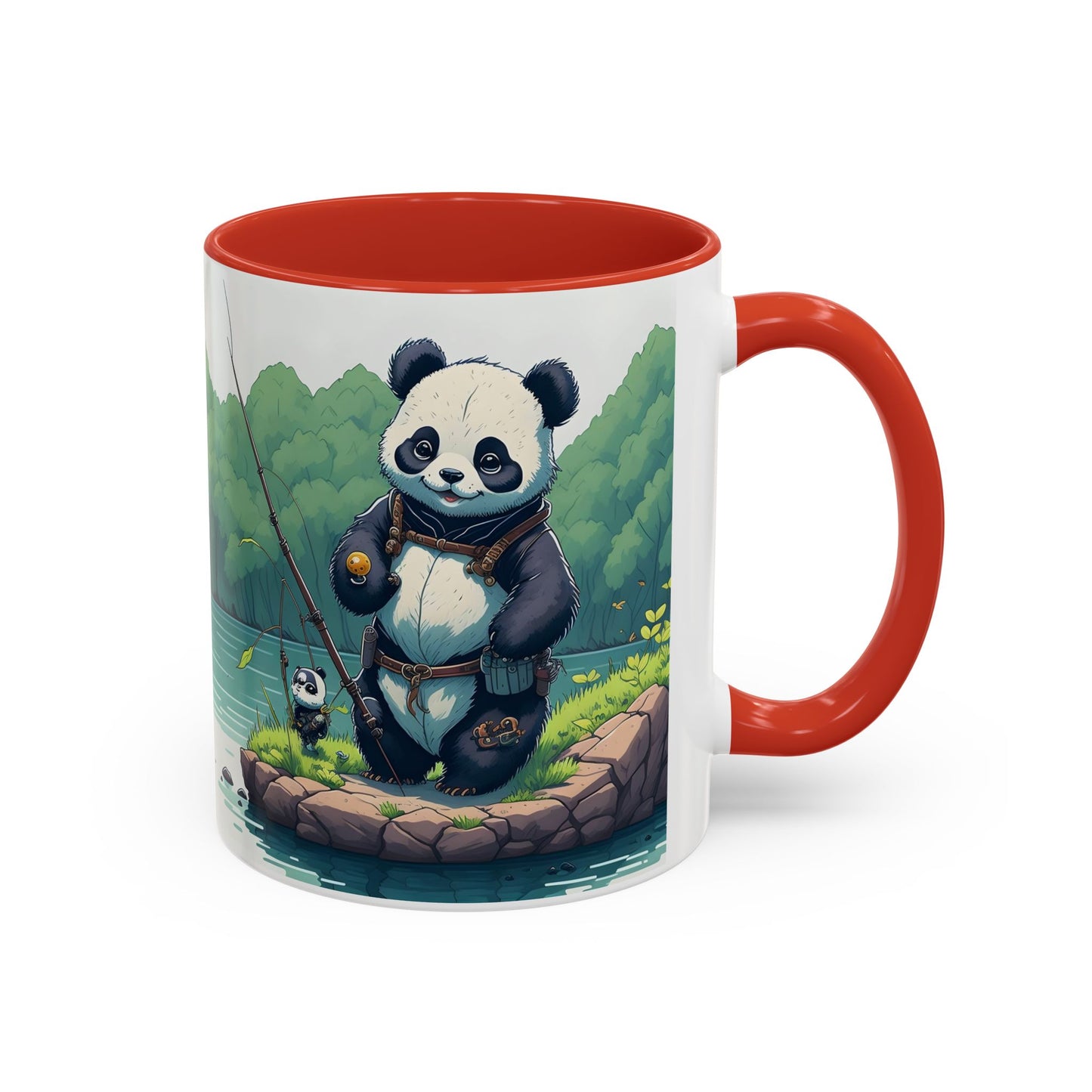 Panda fishing with kid Accent Coffee Mug, 11oz