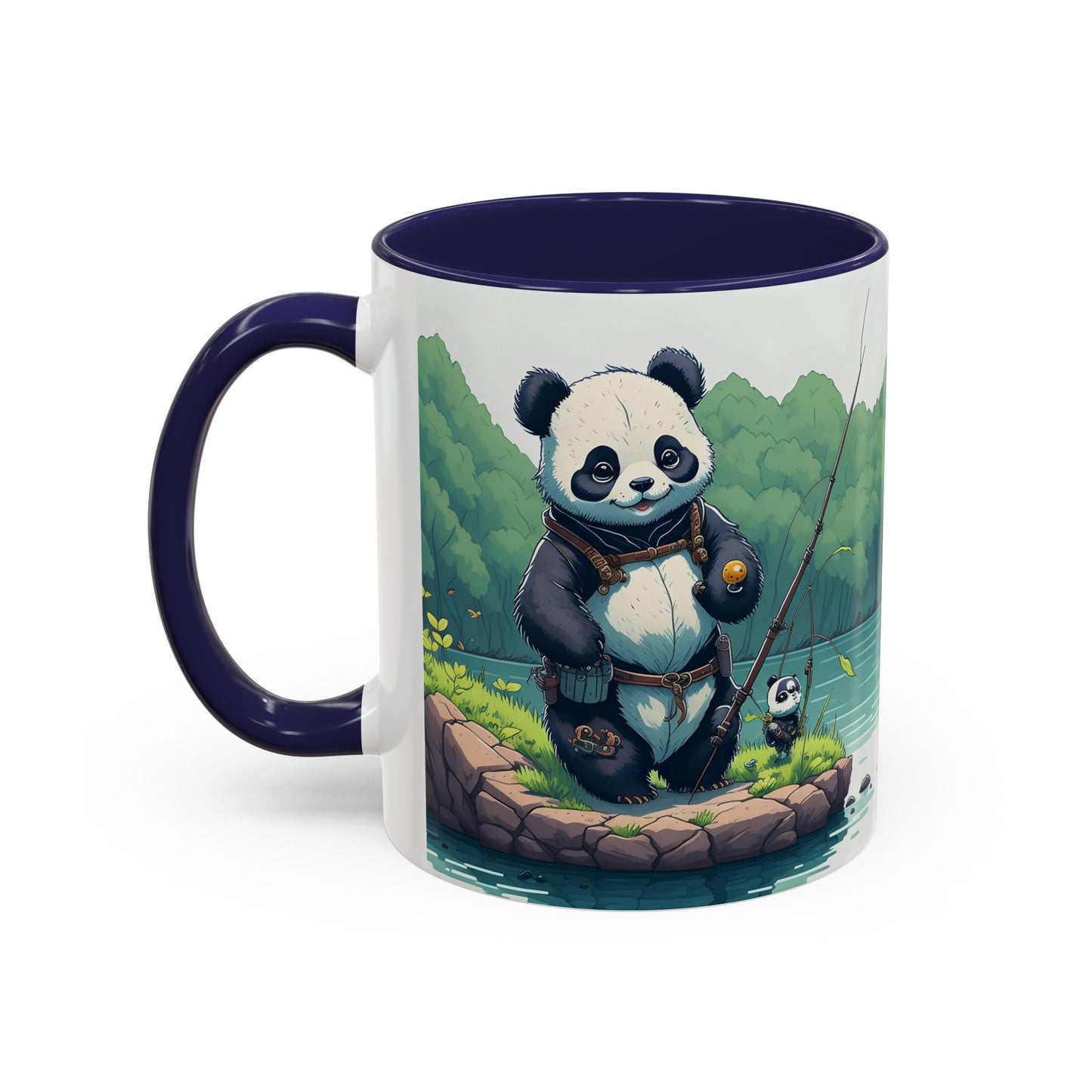 Panda fishing with kid Accent Coffee Mug, 11oz