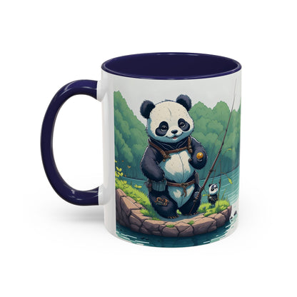 Panda fishing with kid Accent Coffee Mug, 11oz
