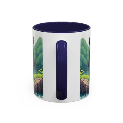 Panda fishing with kid Accent Coffee Mug, 11oz