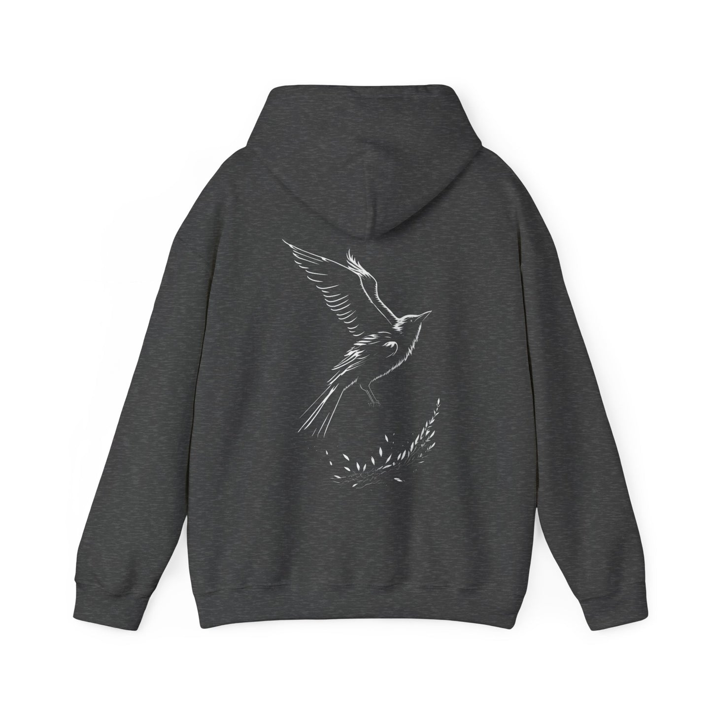 Black and White Silhouette Bird Flying Graphic Unisex Heavy Blend™ Hooded Sweatshirt