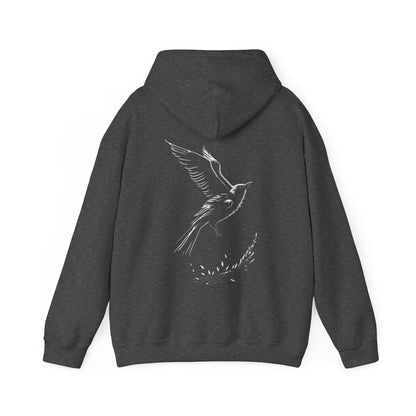 Black and White Silhouette Bird Flying Graphic Unisex Heavy Blend™ Hooded Sweatshirt