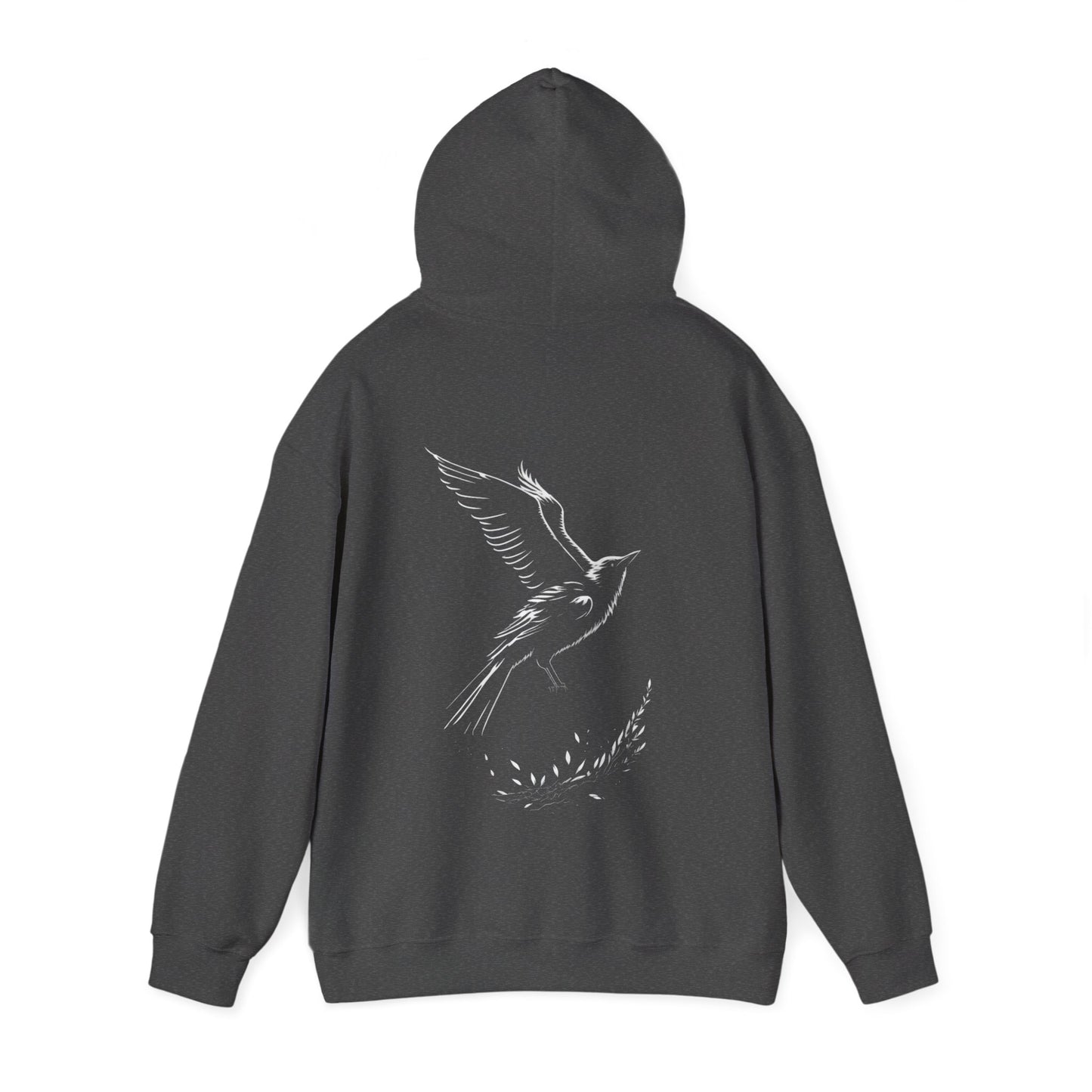 Black and White Silhouette Bird Flying Graphic Unisex Heavy Blend™ Hooded Sweatshirt