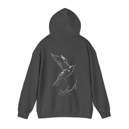 Black and White Silhouette Bird Flying Graphic Unisex Heavy Blend™ Hooded Sweatshirt