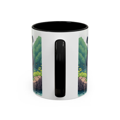 Panda fishing with kid Accent Coffee Mug, 11oz