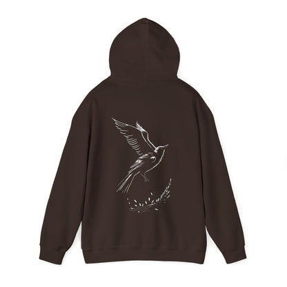 Black and White Silhouette Bird Flying Graphic Unisex Heavy Blend™ Hooded Sweatshirt