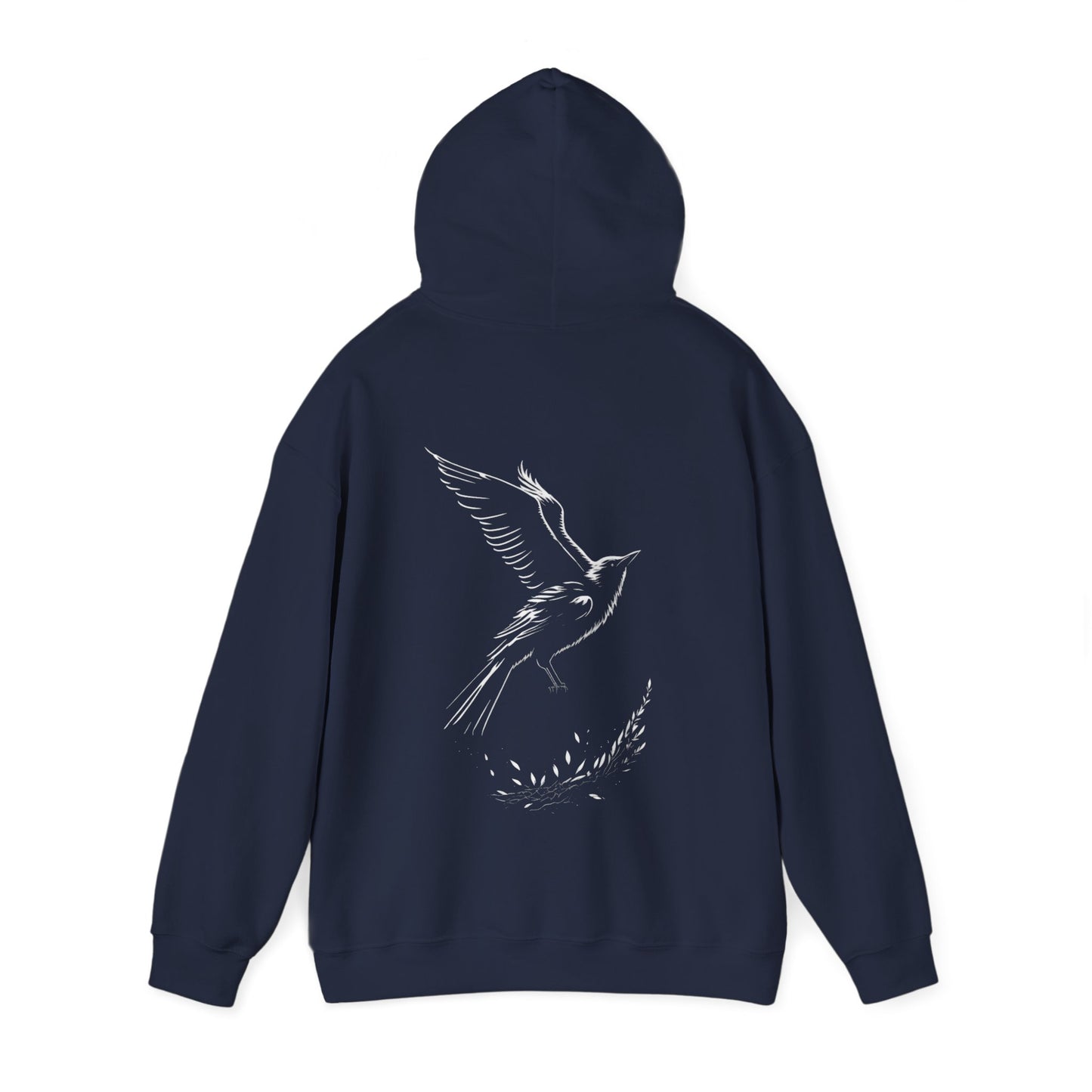 Black and White Silhouette Bird Flying Graphic Unisex Heavy Blend™ Hooded Sweatshirt