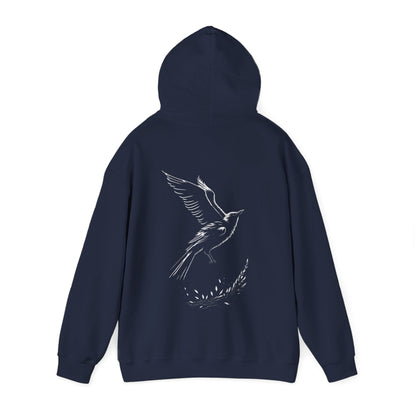 Black and White Silhouette Bird Flying Graphic Unisex Heavy Blend™ Hooded Sweatshirt