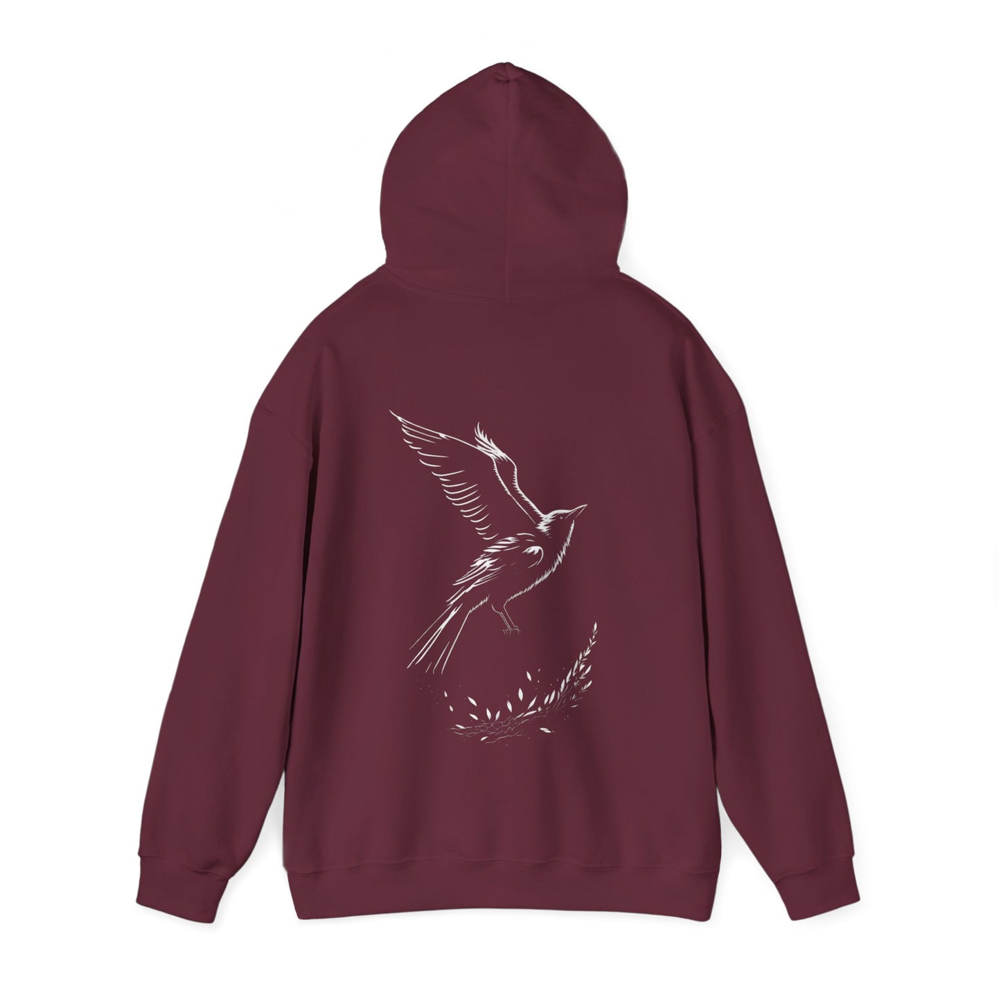 Black and White Silhouette Bird Flying Graphic Unisex Heavy Blend™ Hooded Sweatshirt