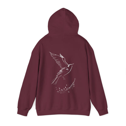 Black and White Silhouette Bird Flying Graphic Unisex Heavy Blend™ Hooded Sweatshirt