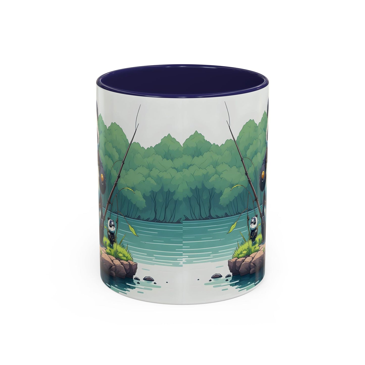 Panda fishing with kid Accent Coffee Mug, 11oz