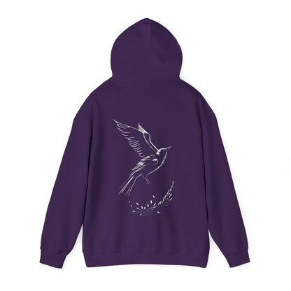 Black and White Silhouette Bird Flying Graphic Unisex Heavy Blend™ Hooded Sweatshirt