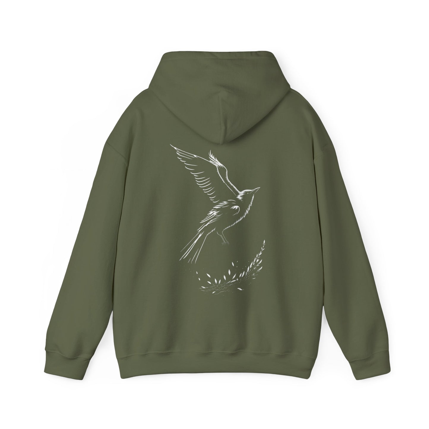 Black and White Silhouette Bird Flying Graphic Unisex Heavy Blend™ Hooded Sweatshirt
