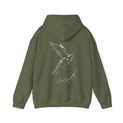 Black and White Silhouette Bird Flying Graphic Unisex Heavy Blend™ Hooded Sweatshirt