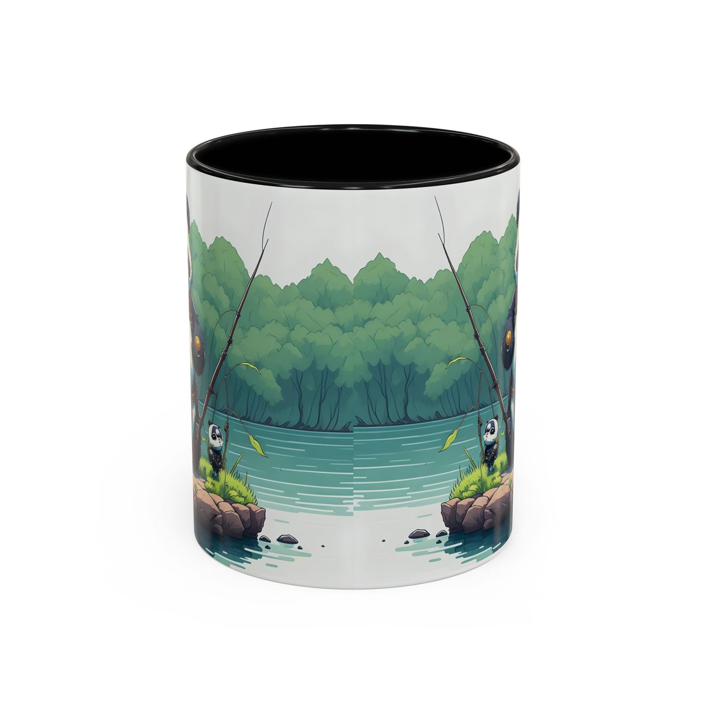 Panda fishing with kid Accent Coffee Mug, 11oz