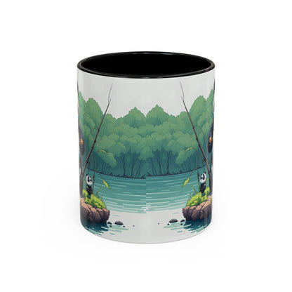 Panda fishing with kid Accent Coffee Mug, 11oz