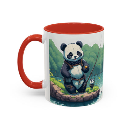 Panda fishing with kid Accent Coffee Mug, 11oz