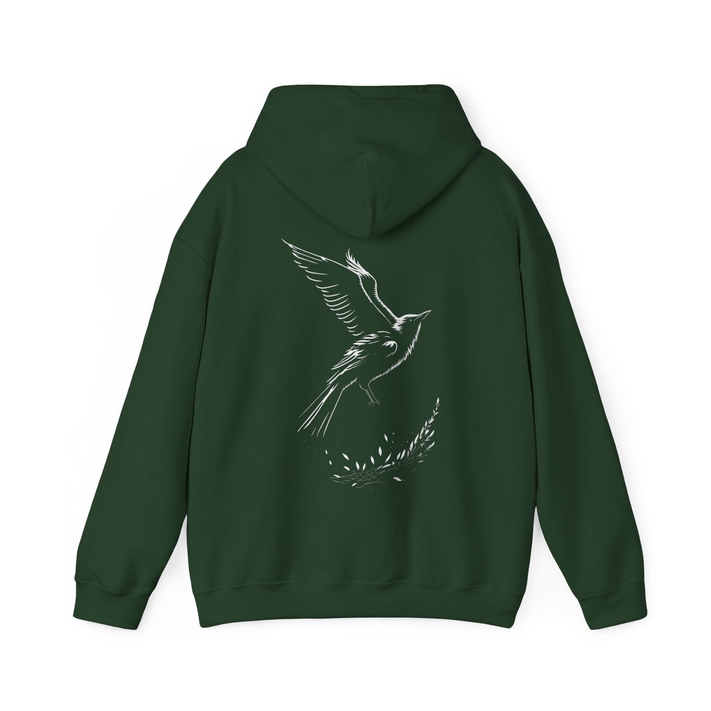 Black and White Silhouette Bird Flying Graphic Unisex Heavy Blend™ Hooded Sweatshirt
